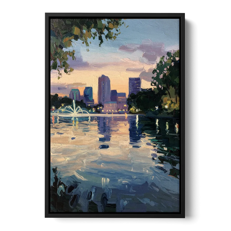Orlando Lake Eola Reflection Front - Black Canvas Wall Art