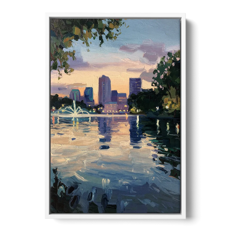 Orlando Lake Eola Reflection Front - White Canvas Wall Art