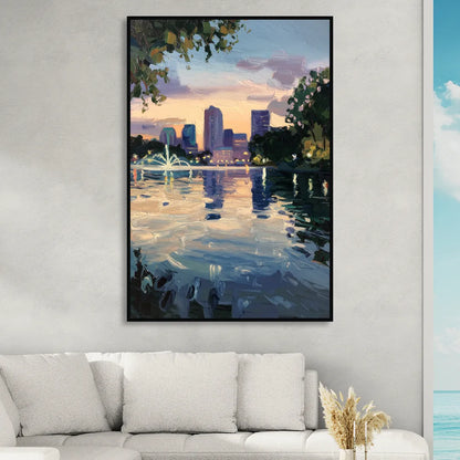 Orlando Lake Eola Reflection Sitting Room - Black Canvas Wall Art