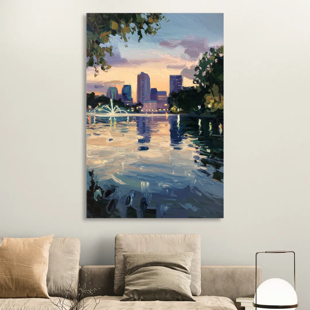Orlando Lake Eola Reflection Living Room - Canvas Wall Art