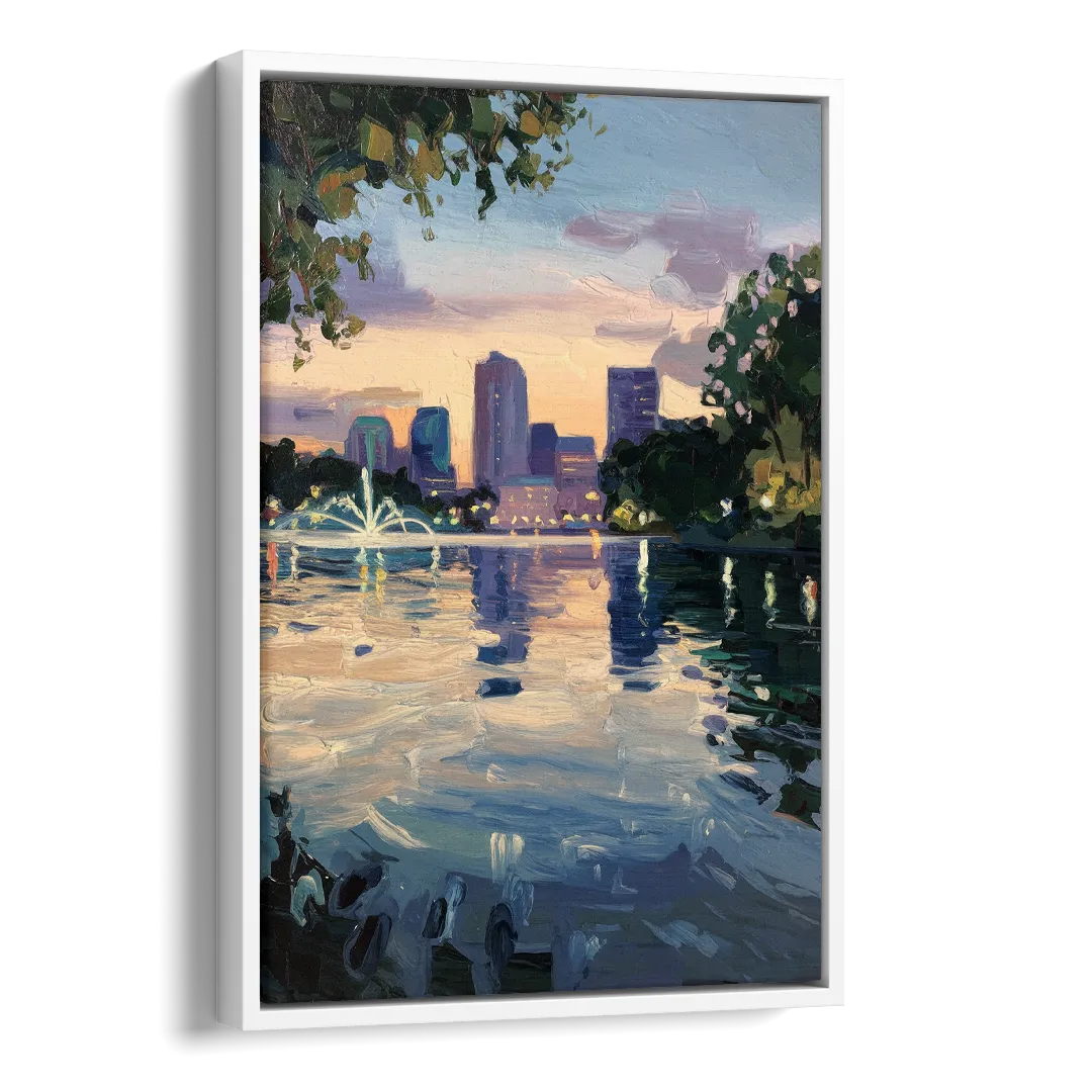 Orlando Lake Eola Reflection Side - White Canvas Wall Art