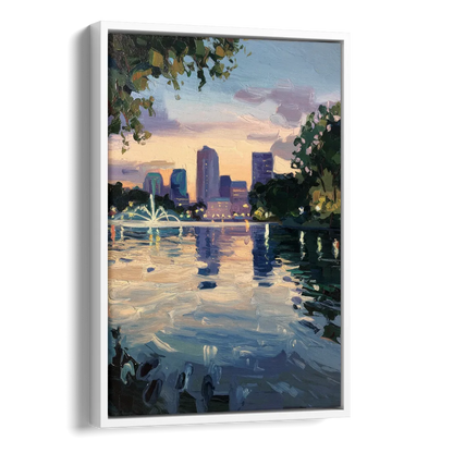 Orlando Lake Eola Reflection Side - White Canvas Wall Art