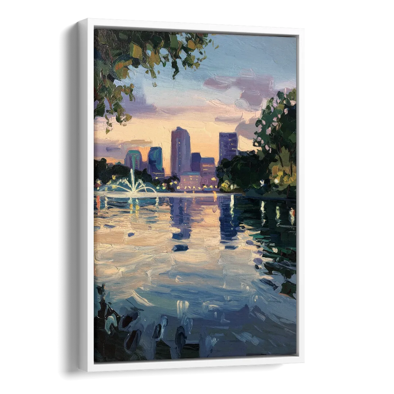 Orlando Lake Eola Reflection Side - White Canvas Wall Art
