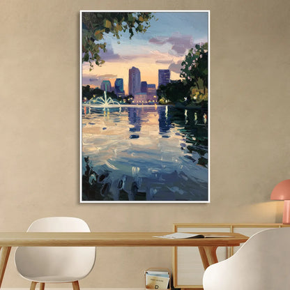Orlando Lake Eola Reflection Sitting Room - White Canvas Wall Art