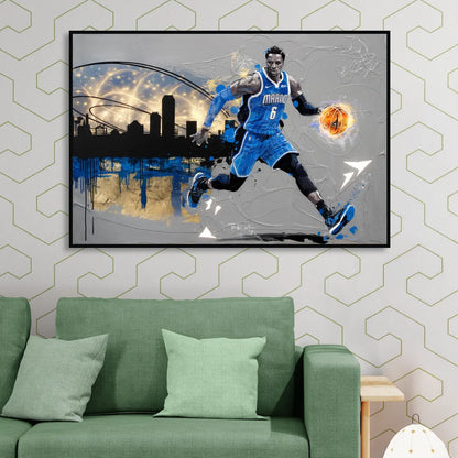 Orlando Magic Basketball Theme Sitting Room - Black Canvas Wall Art