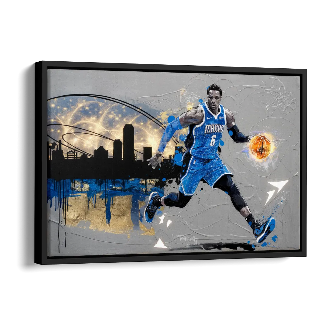 Orlando Magic Basketball Theme Side - Black Canvas Wall Art