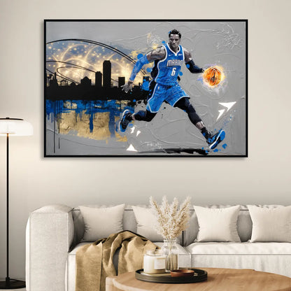 Orlando Magic Basketball Theme Living Room - Black Canvas Wall Art
