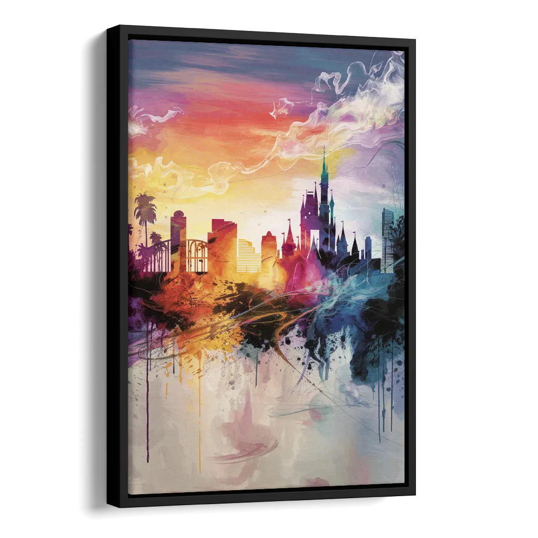 Orlando Skyline at Sunset Side - Black Canvas Wall Art