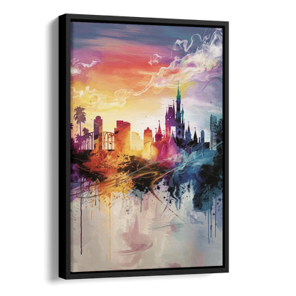 Orlando Skyline at Sunset Side - Black Canvas Wall Art