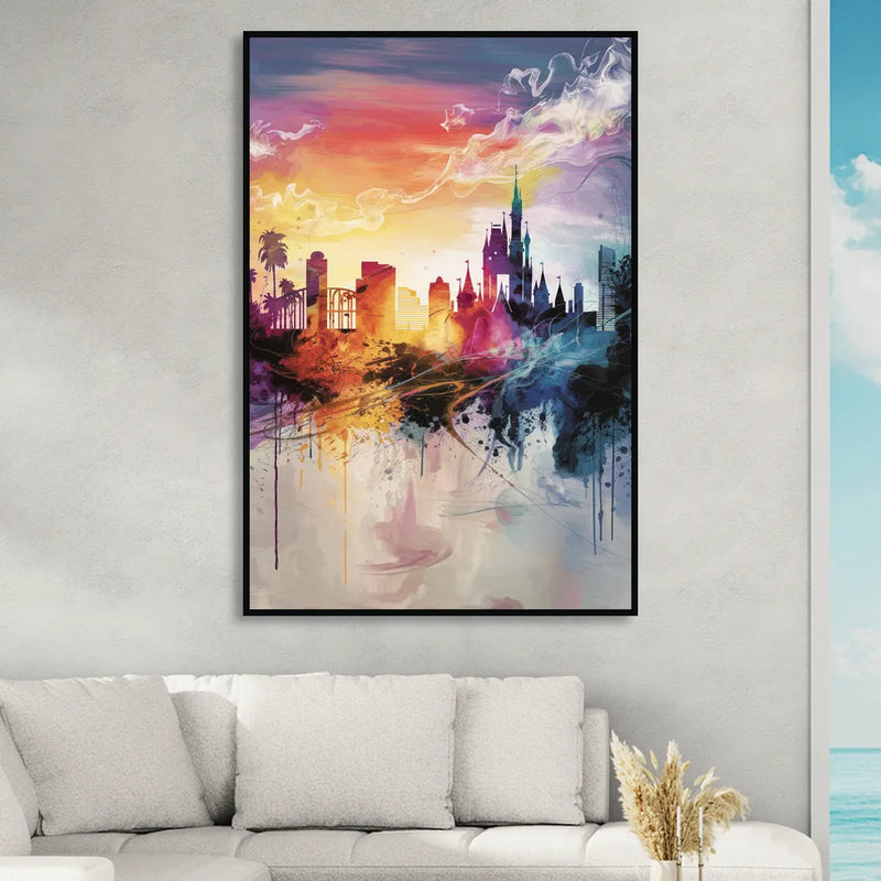 Orlando Skyline at Sunset Living Room - Black Canvas Wall Art
