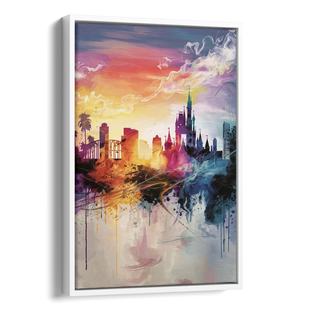 Orlando Skyline at Sunset Side - White Canvas Wall Art