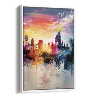 Orlando Skyline at Sunset Side - White Canvas Wall Art