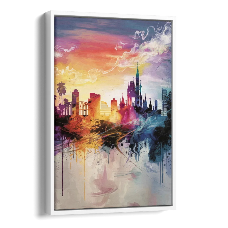 Orlando Skyline at Sunset Side - White Canvas Wall Art