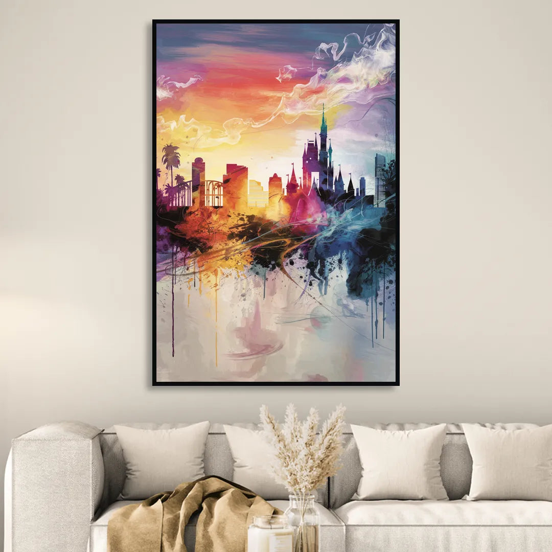 Orlando Skyline at Sunset Sitting Room - Black Canvas Wall Art