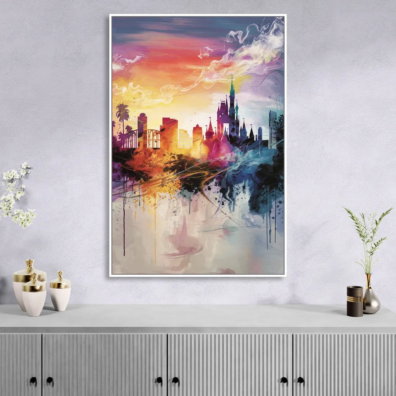 Orlando Skyline at Sunset Sitting Room - White Canvas Wall Art