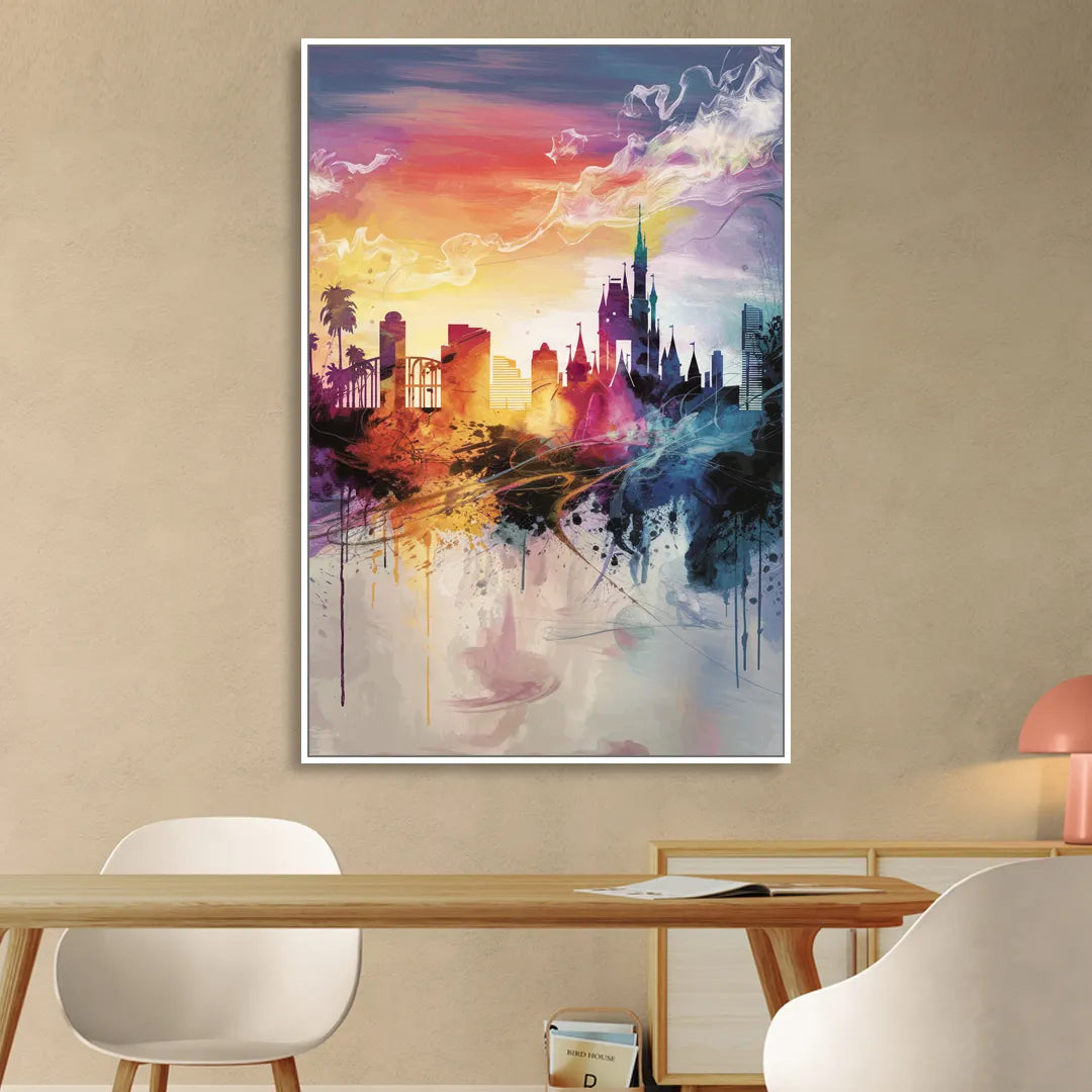 Orlando Skyline at Sunset Living Room - White Canvas Wall Art