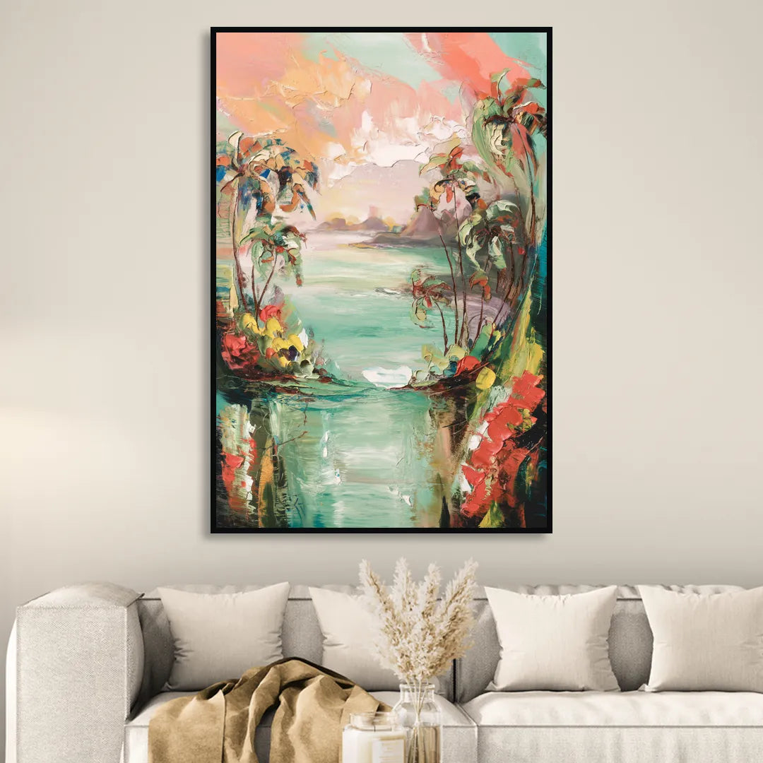 Orlando Tropical Landscape Living Room - Black Canvas Wall Art