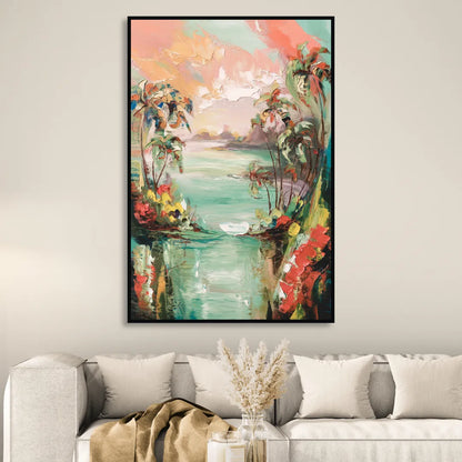 Orlando Tropical Landscape Living Room - Black Canvas Wall Art