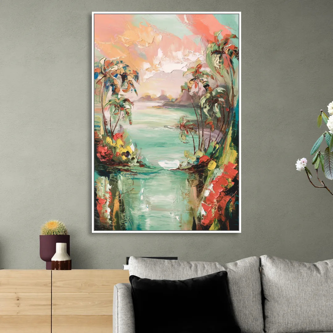 Orlando Tropical Landscape Sitting Room - White Canvas Wall Art