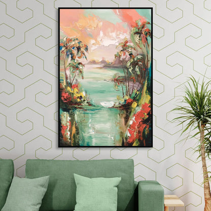 Orlando Tropical Landscape Sitting Room - Black Canvas Wall Art
