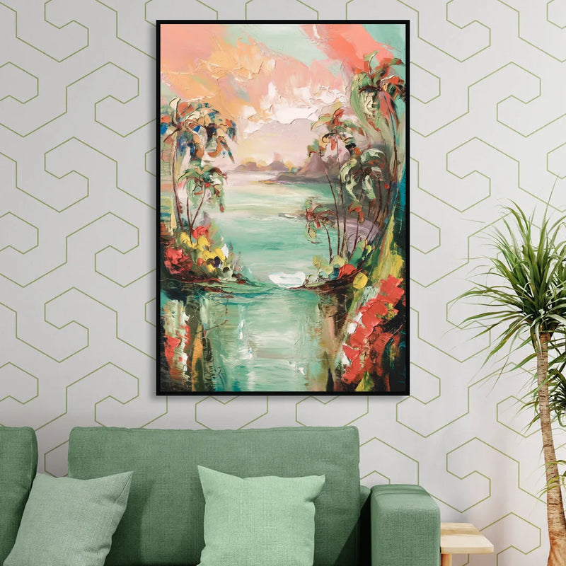 Orlando Tropical Landscape Sitting Room - Black Canvas Wall Art