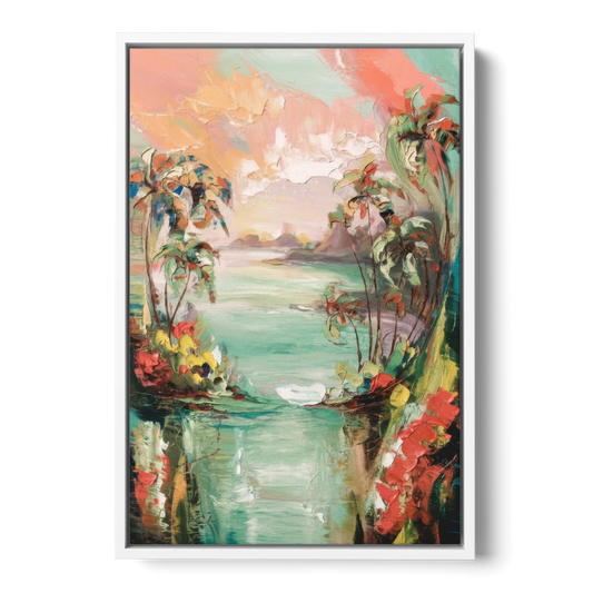 Orlando Tropical Landscape - White Framed Canvas Wall Art - Front
