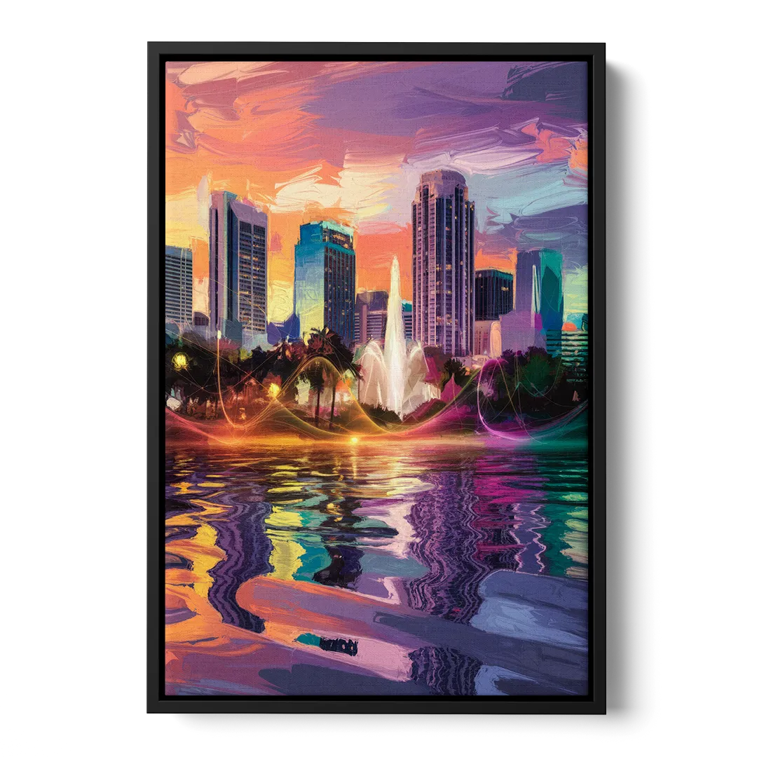Orlando Vibrant Street Art Front - Black Canvas Wall Art