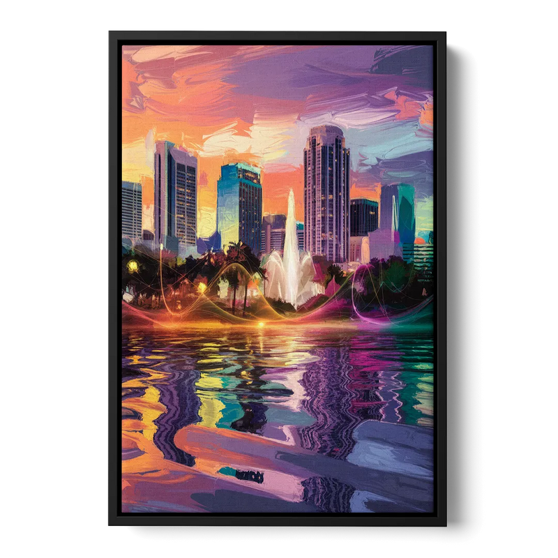 Orlando Vibrant Street Art Front - Black Canvas Wall Art