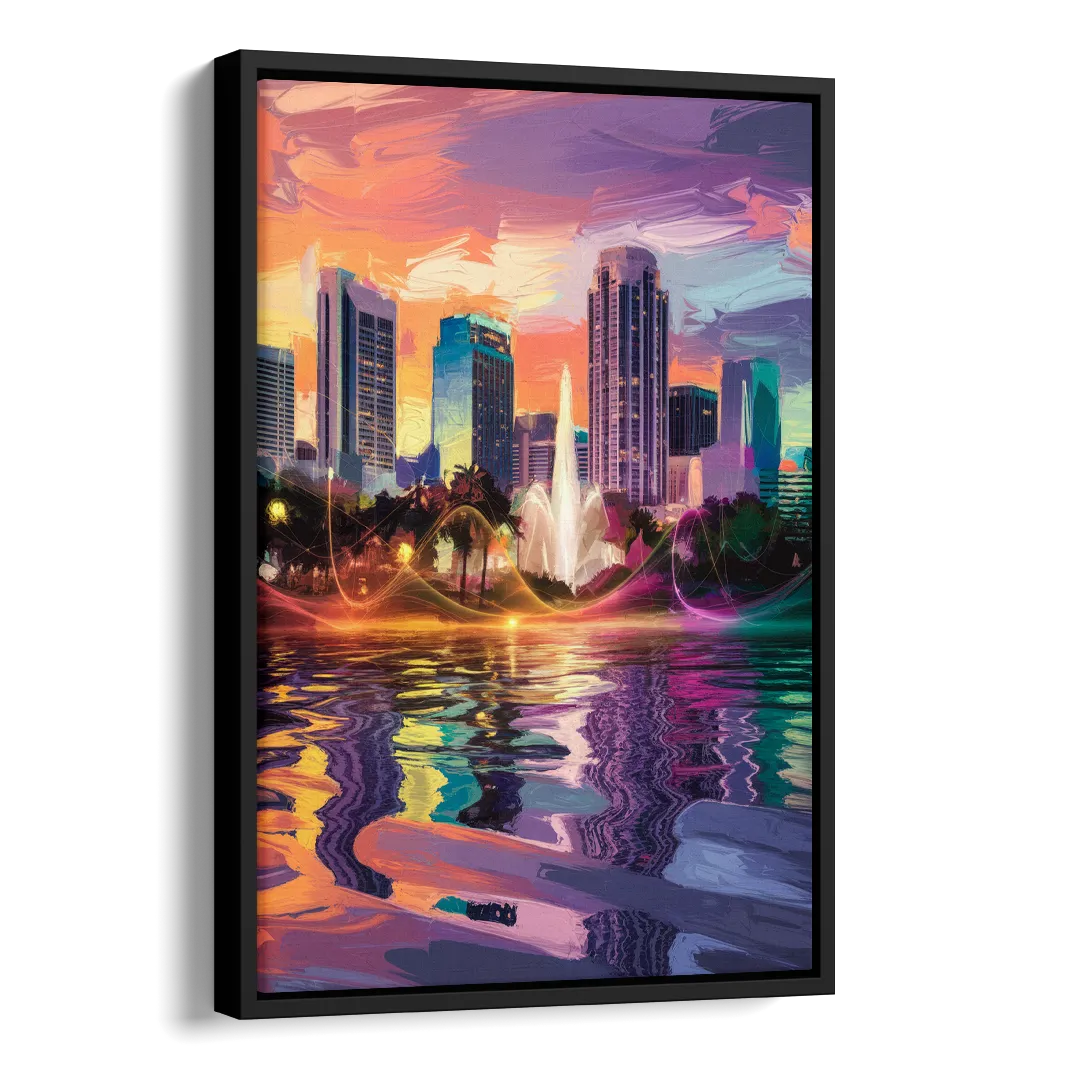 Orlando Vibrant Street Art Side - Black Canvas Wall Art