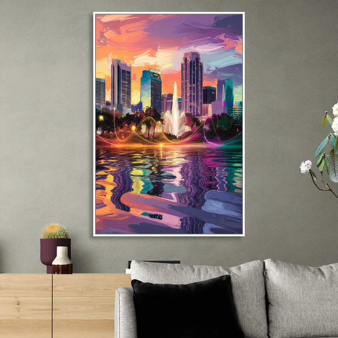 Orlando Vibrant Street Art Living Room - White Canvas Wall Art