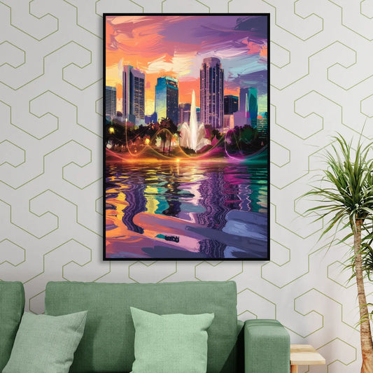 Orlando Vibrant Street Art Living Room - Black Canvas Wall Art