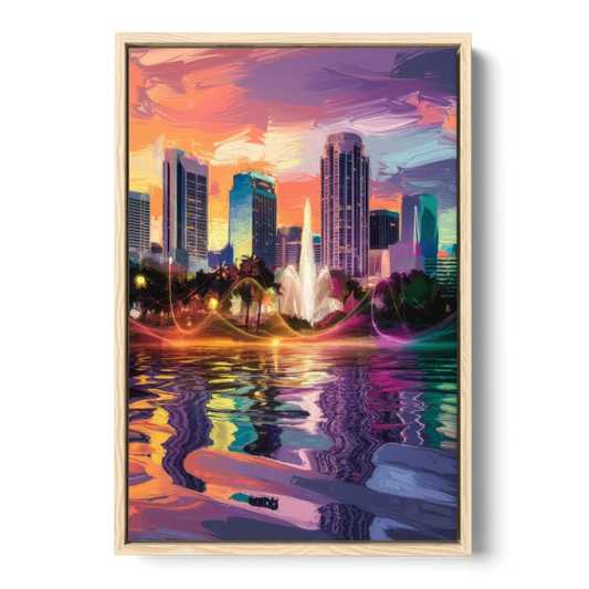 Orlando Vibrant Street Art - Oak Framed Canvas Wall Art - Front