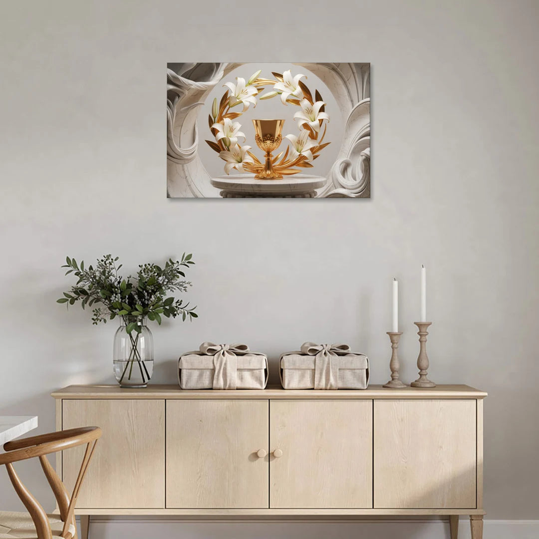 Ornate Chalice in White and Gold - Canvas Wall Art - Coffee Table - 36x24