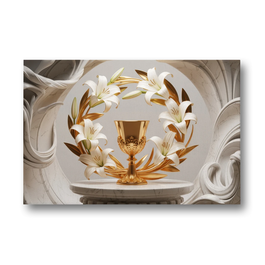 Ornate Chalice in White and Gold - Canvas Wall Art - Front