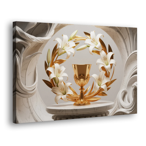 Ornate Chalice in White and Gold - Canvas Wall Art - Side