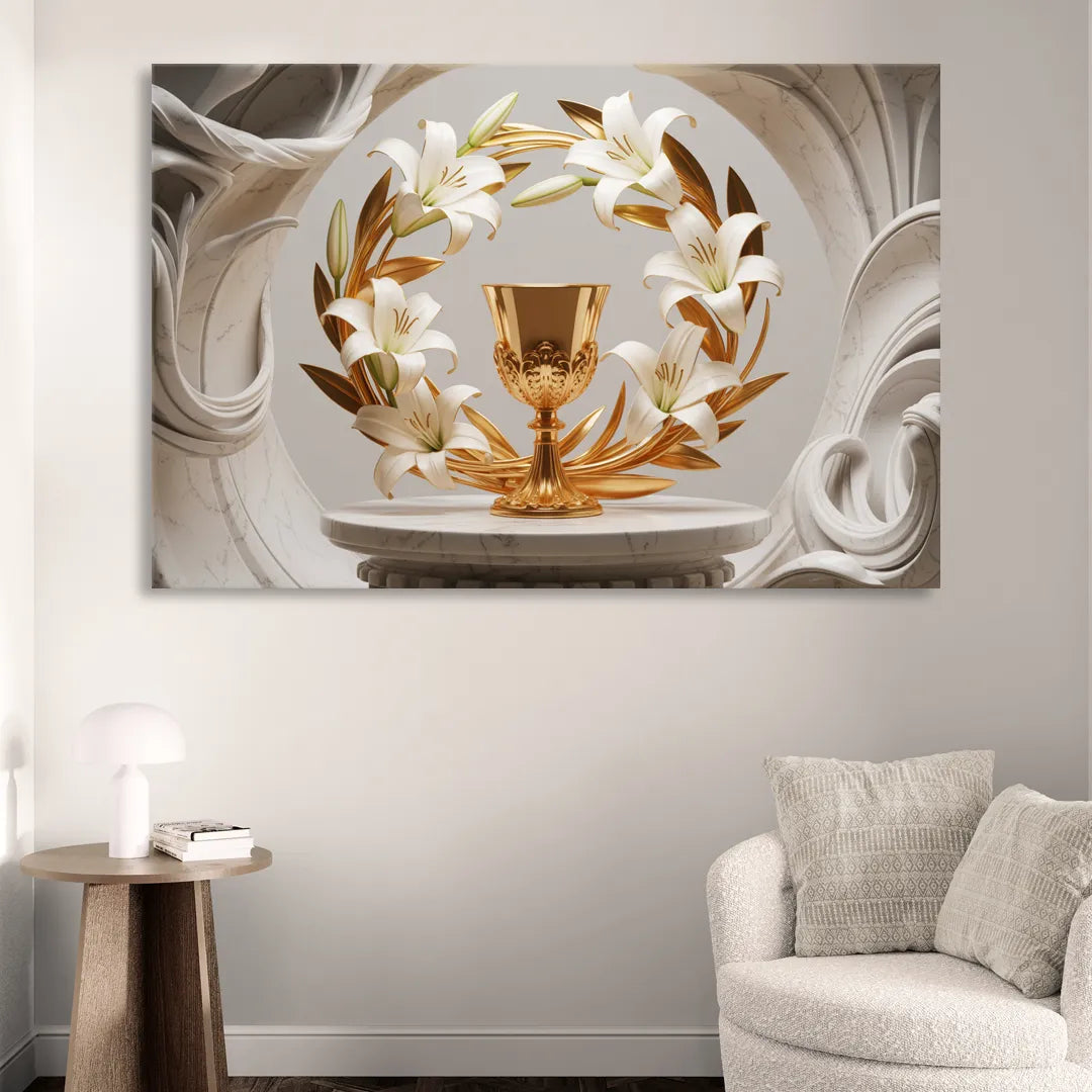 Ornate Chalice in White and Gold Sitting Room - Canvas Wall Art