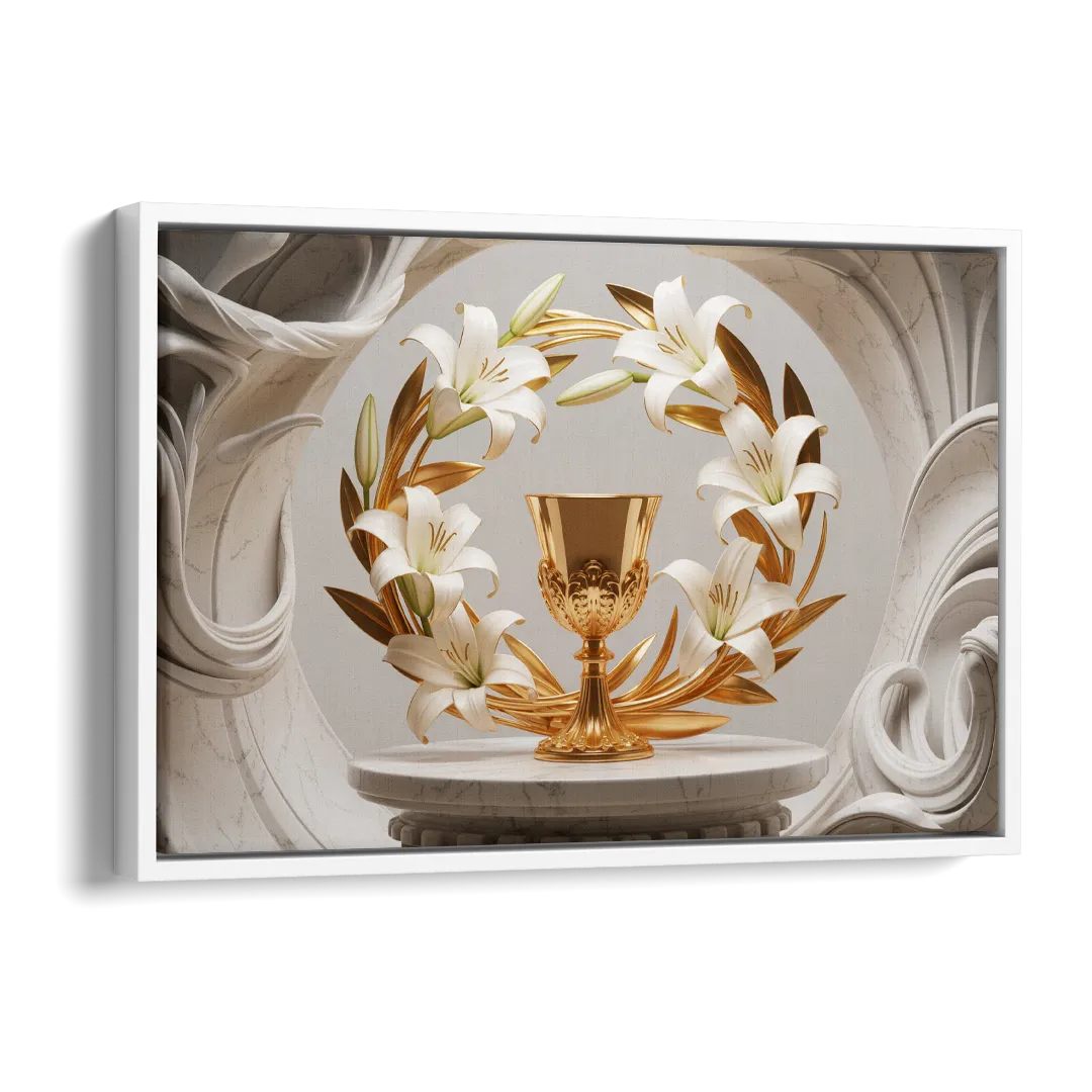Ornate Chalice in White and Gold Side - White Canvas Wall Art