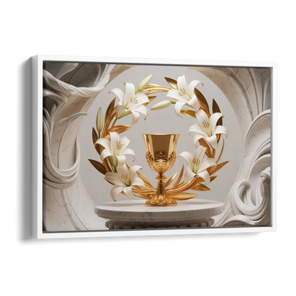 Ornate Chalice in White and Gold Side - White Canvas Wall Art