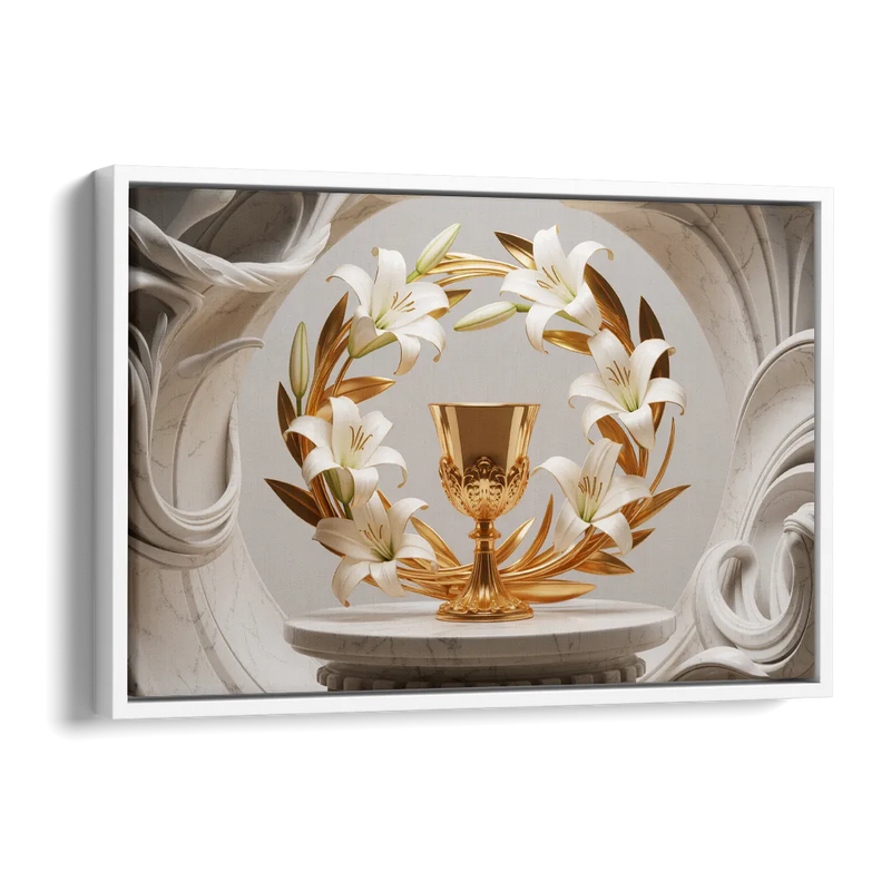 Ornate Chalice in White and Gold Side - White Canvas Wall Art