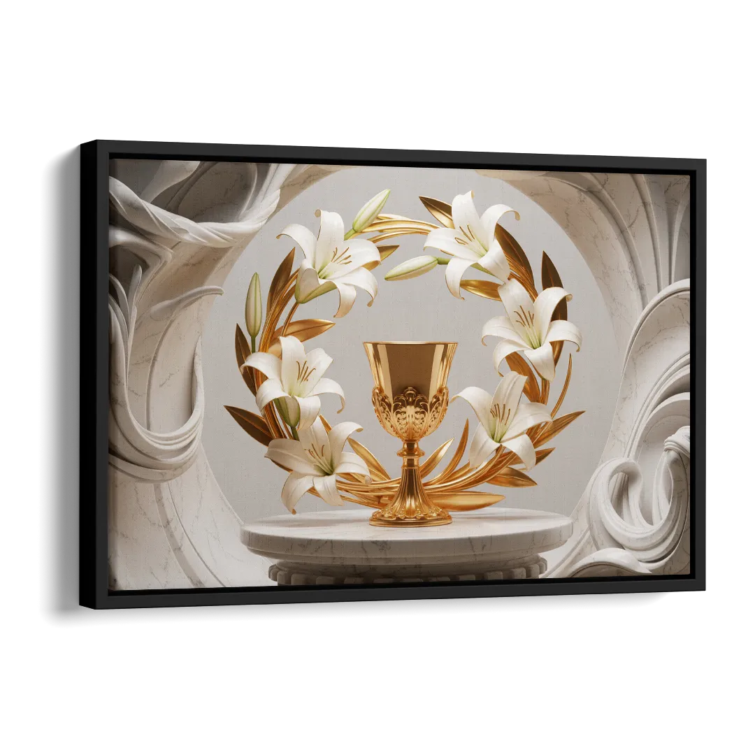 Ornate Chalice in White and Gold Side - Black Canvas Wall Art