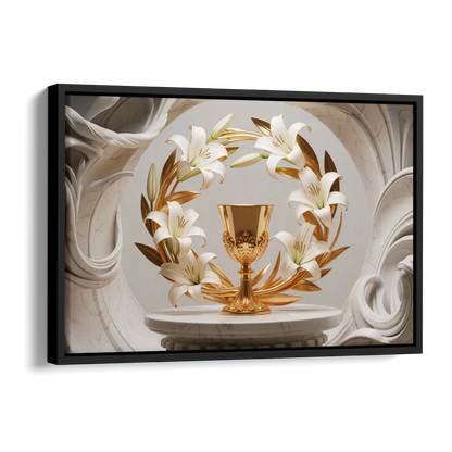 Ornate Chalice in White and Gold Side - Black Canvas Wall Art