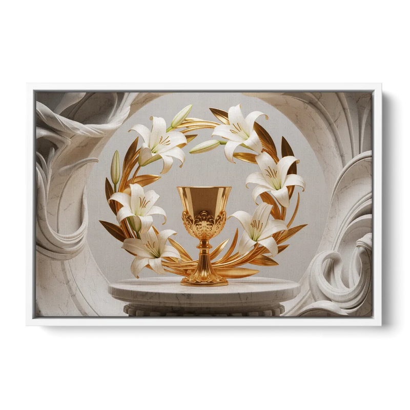 Ornate Chalice in White and Gold Front - White Canvas Wall Art