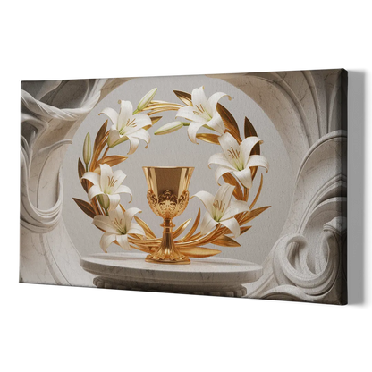 Ornate Chalice in White and Gold - Canvas Print Art Sides