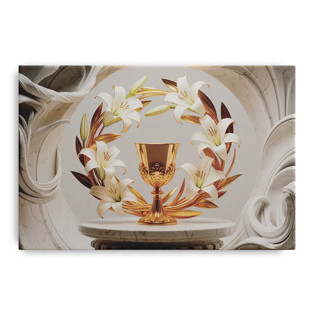 Ornate Chalice in White and Gold Front - Canvas Wall Art
