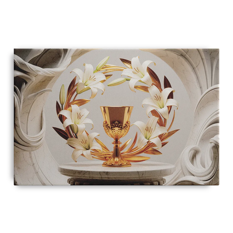 Ornate Chalice in White and Gold Front - Canvas Wall Art