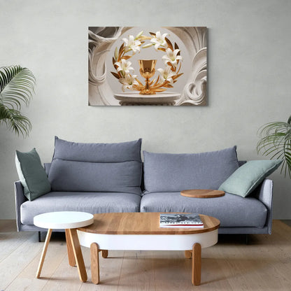 Ornate Chalice in White and Gold - Canvas Wall Art Living Room
