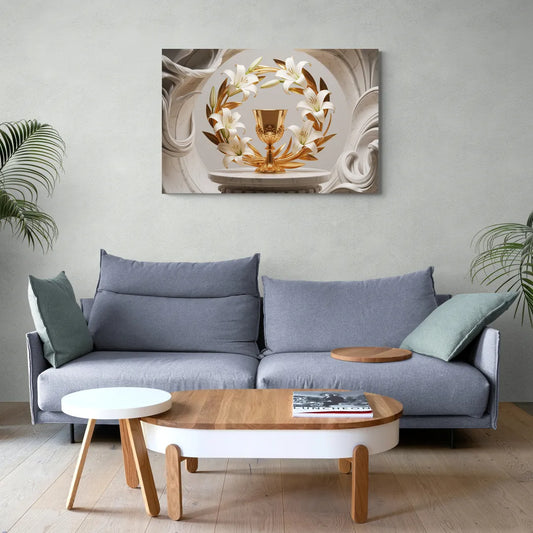 Ornate Chalice in White and Gold - Canvas Wall Art Living Room