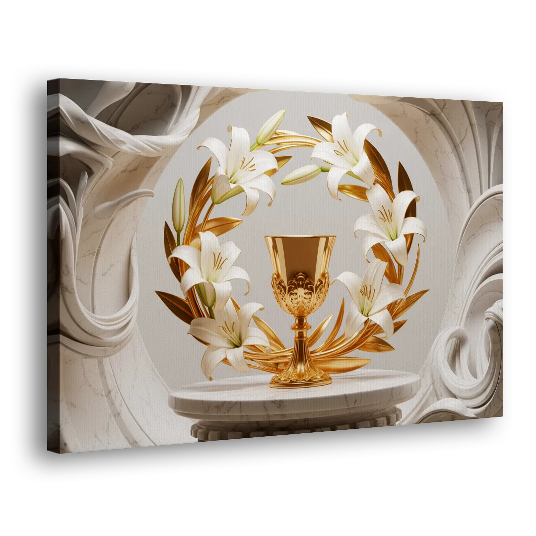 Ornate Chalice in White and Gold Side - Canvas Wall Art