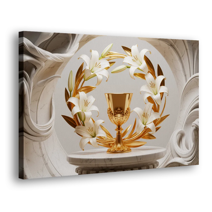Ornate Chalice in White and Gold Side - Canvas Wall Art