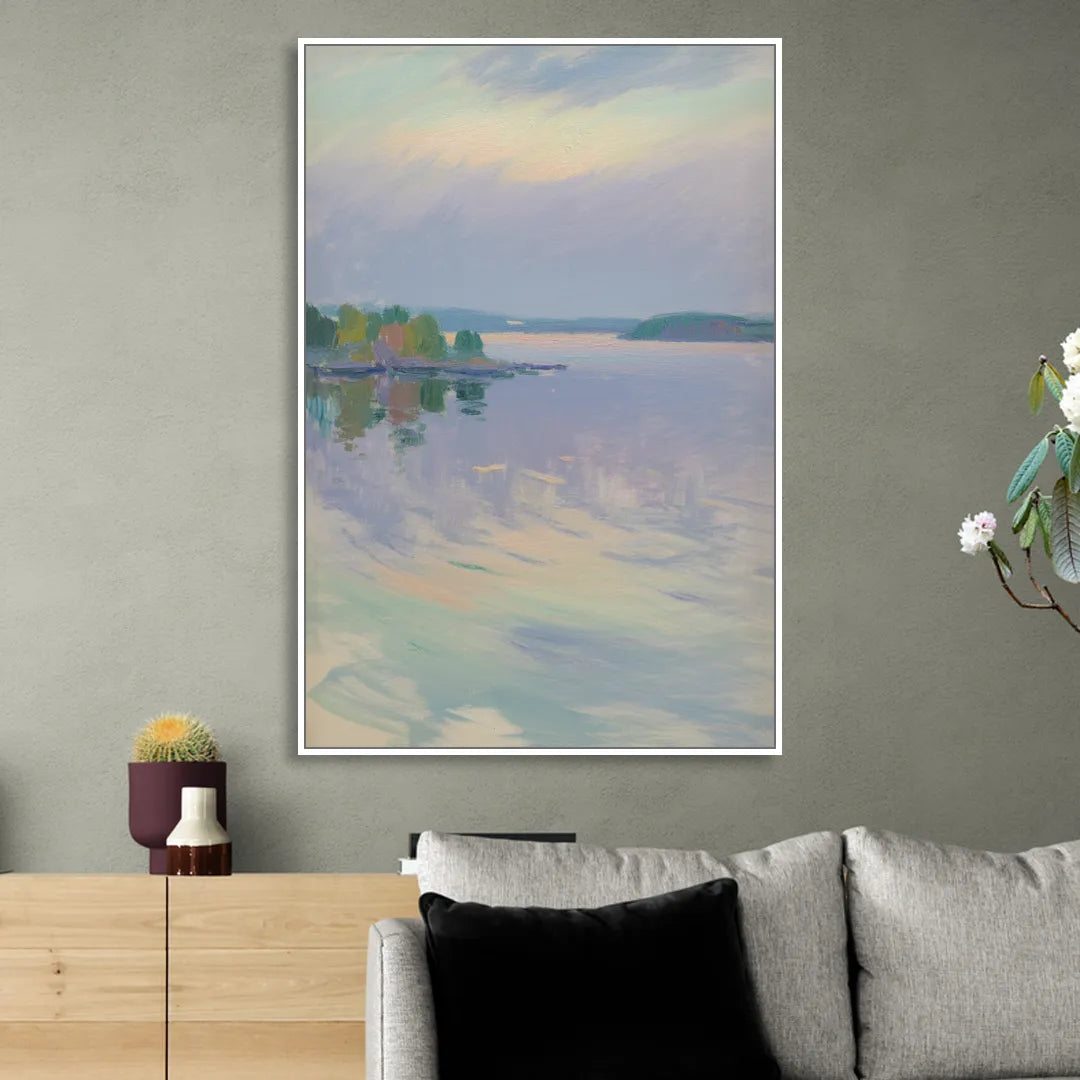 Oslo Fjord Serenity Sitting Room - White Canvas Wall Art